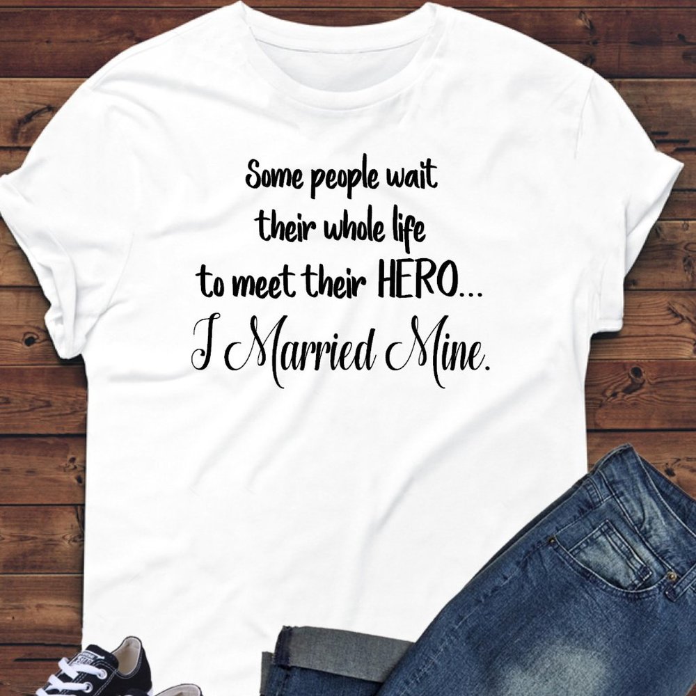 WOMENS TEE..HERO...MILITARY..MARRIED MINE...NWT